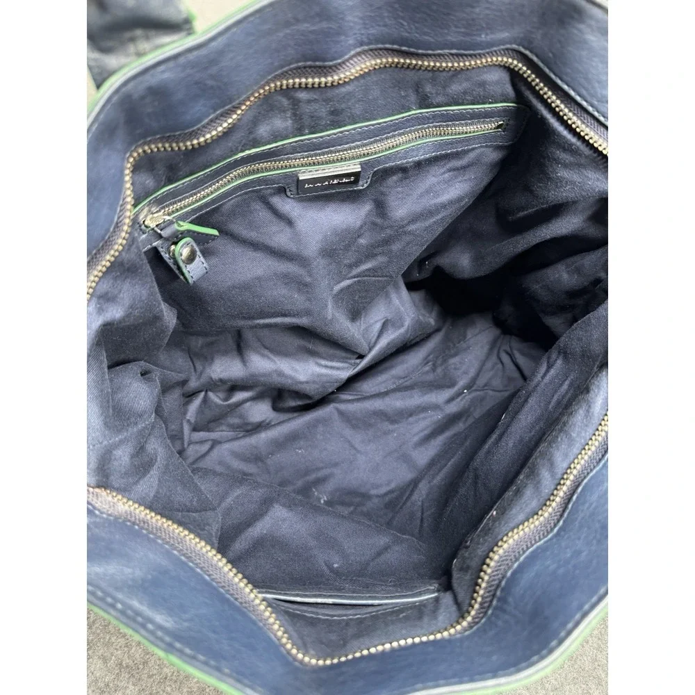 Banana Republic Leather Tote Bag Blue With Green Trim - Picture 7 of 9
